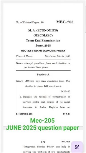 Ignou June 2025 question paper of MEC-205( INDIAN ECONOMIC POLICY)
