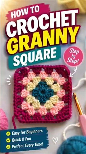 How to Crochet Granny Square| Easy Beginner #crochet #grannysquare #diy #pattern #trending #handmade