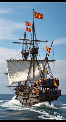 Traditional Wooden Ship Sinking in the Ocean
