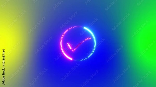 Neon tick mark icon animated successful symbol, check mark.