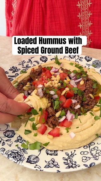 The best way to eat HUMMUS (Loaded Hummus Recipe with Spiced Ground Beef) #shorts