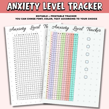 Anxiety Tracker Editable Printable, Anxiety Level Tracker, Mental Health Journal