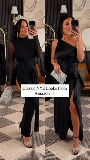 L E X I E T U C K E R on Instagram: "Comment NYE and I’ll send you all the links 🖤🥂 Babes, if your New Year’s Eve vibe is classic, chic, and a little glam, this one’s for you 🖤✨ I styled three timeless black looks from Amazon that all feel elevated, flattering, and perfect for ringing in the new year — whether you’re heading to a party, dinner, or champagne at home. Which one are you wearing when the clock strikes midnight? 🥂✨ 5’2” • 130 lbs • 25” waist • 34DD • wearing XS #amazonfashion #pe