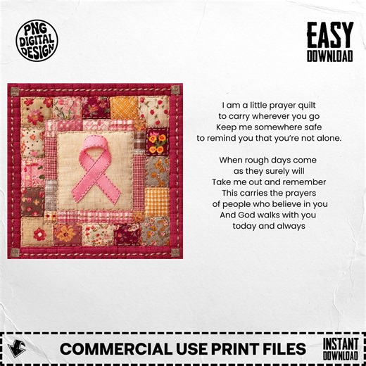 Prayer Quilt Card, Breast Cancer Ribbon, Chemo Comfort, Radiation, Pocket Quilt Poem, Christian Gift, Printable PNG File (digital Download) - Etsy
