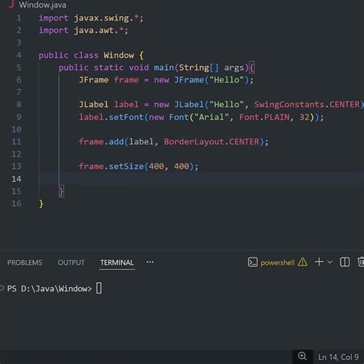 Make a window in Java with 12 lines