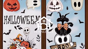 Horaldaily 50 PCS Halloween Window Cling Sticker, Jack-O-Lantern Pumpkin Cobweb Ghost Bats Cat Home Party Supplies Shop Window Glass Display Decoration