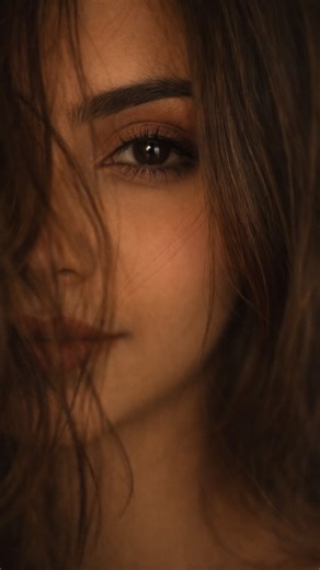 PromptStudioX on Instagram: "Prompt - Maintain the same face and person (use attached photo for accurate face Hyper-realistic Use facial feature of attached photo Create a hyper-realistic portrait. High Definition quality, Copy her exact face my A raw close-up portrait of a young woman, use my uploaded photo as face and hair reference. The framing shows only one of her eyes peeking through strands of messy hair falling across her face. Her long lashes catch the warm cafe glow. The rest of her fa