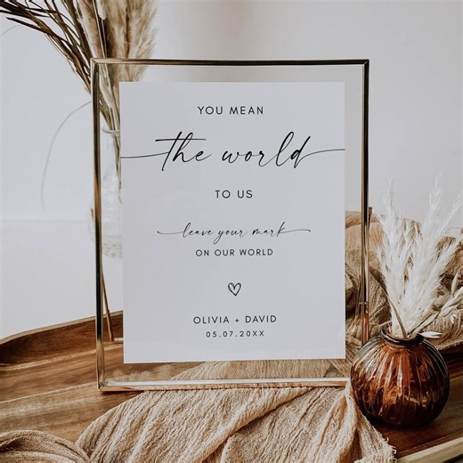Globe Guest Book Sign Template, You Mean the World to Us Wedding Sign, Editable Canva Guestbook Poster, Minimalist Reception Decor - Etsy