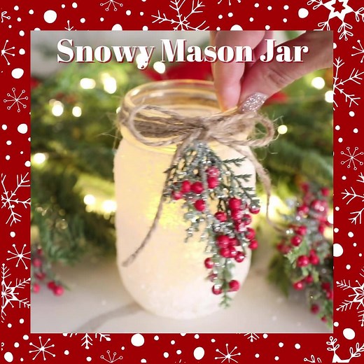 Decorate old jars with epsom salt & glitter to create a glistening snowy effect TUTORIAL: https://apumpkinandaprincess.com/diy-snowy-mason-jars/ | A Pumpkin and a Princess