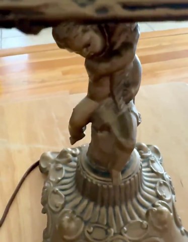 Antique 8 Panel Slag Glass Lamp With Cherub Base, Art Nouveau Style - Etsy