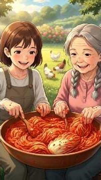 authentic Kimchi with Grandma 🥬✨ | Ghibli Inspired Korean Cooking #shortfeed #ghiblistyle #kimchi