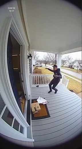 Door Suddenly Explodes Open and Knocks Delivery Guy 😳