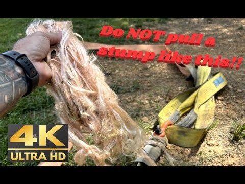 #13 Stump Pulling FAIL with snatch block and tackle pulleys and 15:1 Mechanical Advantage