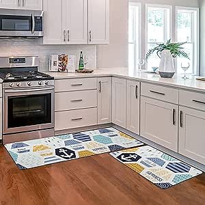 Kitchen Carpet, Anti-Fatigue Mat for Kitchen Floor, Anti-Slip and Washable Kitchen Carpet, Waterproof Anti-Slip Kitchen Carpet, 2 Pieces
