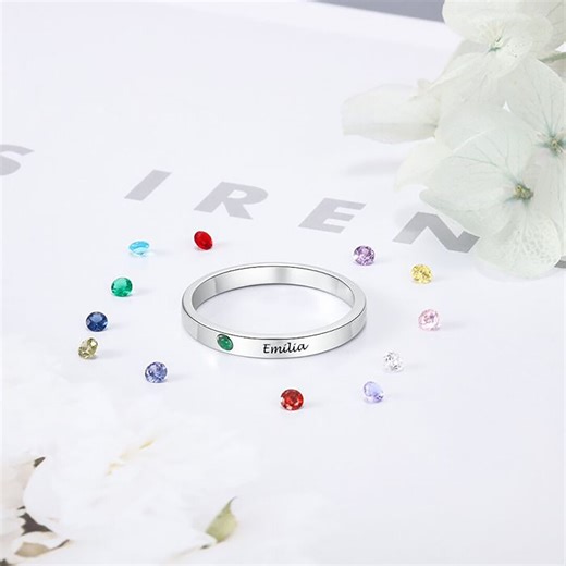 Personalized Engraved Name Ring With Birthstone , Stacking Rings, Statement Rings, Mother's Day Gift, Gift for Her - Etsy Australia