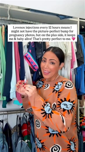 Kellie Gerardi on Instagram: "Lovenox loves to leave me little reminders of how hard I works to be right here in this moment, so I have to be grateful. Also someone said the big bruise looked like Saturn, so that’s a win in my book! 🪐🥹 #ivf #ivfjourney #ivfpregnancy #maternityphotos #pregnancycomplications"