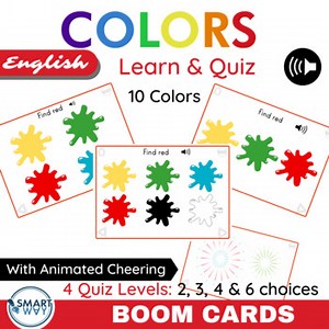 10 Colors Boom Cards with animated cheering for ESL, Special Ed  & Preschool