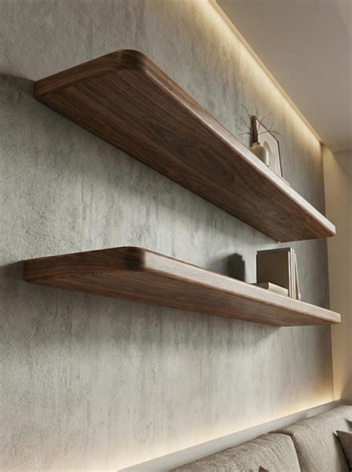 Modern Rounded Edge Floating Shelf in Solid Wood – Minimalist Wall Storage Shelf - Etsy