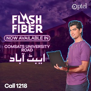 Unleash the power of high-speed internet with Flash Fiber! Now available in Comsats University Road, Abbottabad. #PTCLFlashFiber #Abbottabad | PTCL