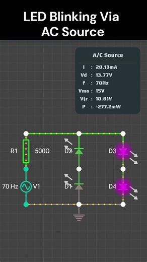 LED Blinking from AC Source – Watch the Simulation ⚡#electronic #electrical #electronicsengineering