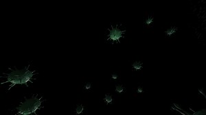 3d rendering Microscope virus- bacteria close up.  Animation loop at 1 min.  The medical panoramic background.