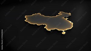 Seamless looping 3D animation of the map of China including 2 versions and alpha matte