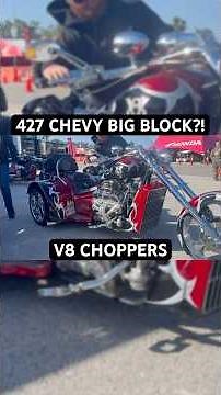 427 SMALL BLOCK CHEVY IN A TRIKE?! V8 CHOPPERS BOOTH @ DAYTONA! FULL VIDEO ON YOUTUBE!