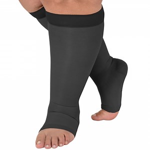 Made in USA Wide Calf Toeless Women Compression Socks 15-20mmHg Black, 3X-Large