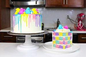 79K views · 571 shares | Nothing screams "EASTER" like peeps, which are the main inspiration for this cake! This cake is a humble homage to all the brightly colored, sweet little peeps out there! The recipe for this cake can be found here: https://chelsweets.com/2017/04/13/the-ultimate-peeps-cake/ To create this checkerboard pattern, I used these circle cutters: 2" & 4" cutters: https://amzn.to/2GaheWq 6" circle cutter: https://amzn.to/2X2Pfib | Chelsweets | Facebook