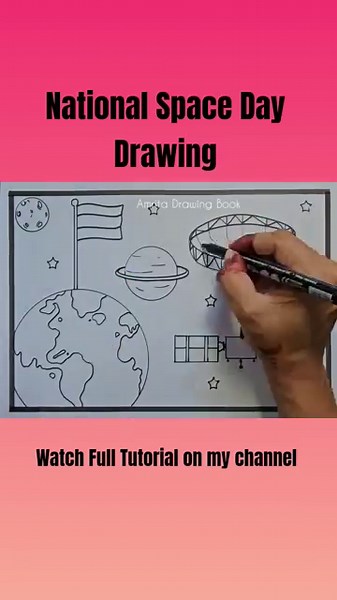 National Space Day Drawing easy |National Space Day Poster | Viksit Bharat 2047 Drawing| Easy Poster