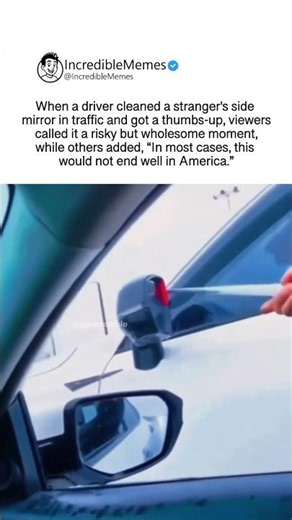 Driver cleans a stranger's side mirror in traffic and gets a wholesome reaction #wholesome