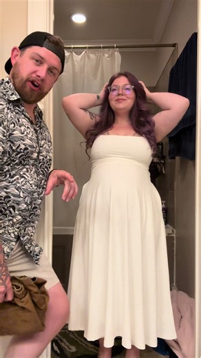 Is my dress giving beachy or culty? Funny couples maternity outfit reaction