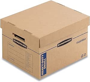 Bankers Box Small Heavy Duty Moving Box 8 Pack, Reinforced Handles, Tape-Free Assembly, Box with Lid, 15-in x 12-in x 10-in (7710201)