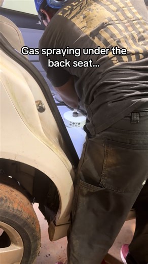 Gas spraying under the back seat of our daughters car 😳 Pulled the seat, found the leak, replaced the fuel pump assembly, and got it back running. Sometimes you just figure it out and do it anyway. #FarmLife #DIYMechanic #GenX #CountryLife #FarmTok