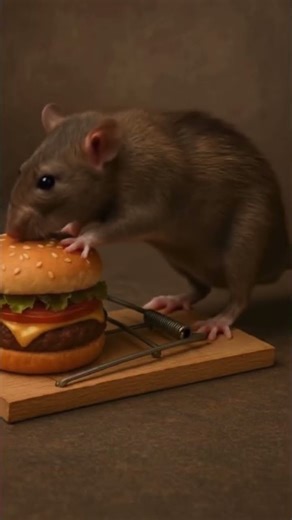 Rat enjoys a hamburger #rodent #hamburger#burger #mousetrap #lunch #snacks #sillythings #cute #funny