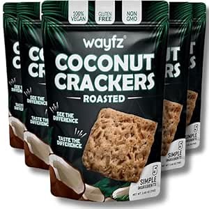 Roasted Coconut Crackers – Vegan Snack & Gluten Free Cracker Made with 100% Real Coconut – Organic, Dairy Free, Non-GMO, Lightly Sweet & Crunchy – 2 Coconuts in Every Bag - (Pack of 5)