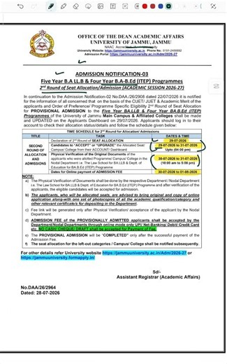 University of Jammu BA-LLB 5 Year | ITEP | Admission 2026 | Big Update!