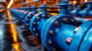 Industrial pipelines and cables in a factory. Industry background