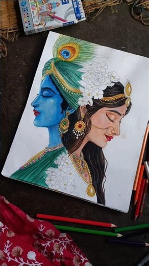 “Divine Radha Krishna Drawing ❤️ #ytshorts