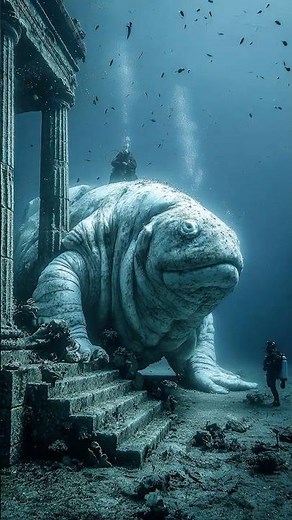 Divers Film Massive Creature Resting Near Sunken Structure