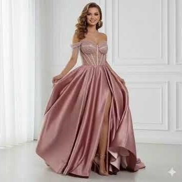 Customized Pink Sequin Side Split Prom Dress – Off Shoulder #OffShoulderProm #EveningDress