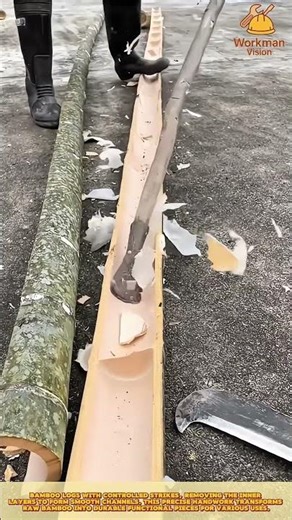 Skilled Worker Hollowing Bamboo Logs Manually #workprocess