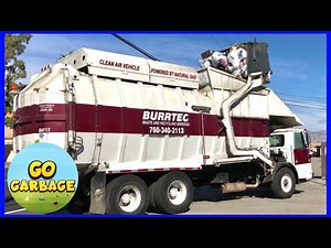 Burrtec Front Loader Garbage Truck: Massive Dumpster Collection in Action!