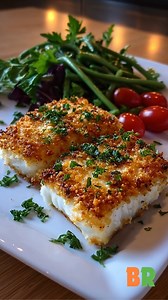 Baked Halibut with Lemon-Garlic Mayo Crust Tender halibut bakes beneath a silky veil of lemon-kissed garlic mayo, crowned with a golden Parmesan panko crust that crackles delicately under the fork. Bright citrus, warm garlic, and the gentle sweetness of flaky fish come together in a dish that feels both coastal and refined. 🛒 Ingredients : The Fish 1.5 pounds halibut fillets cut into portions Salt and pepper to taste Olive oil for drizzling The Creamy Base 1/2 cup mayonnaise 4 cloves garlic, mi