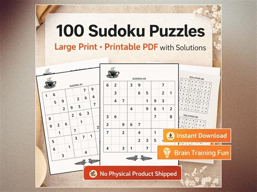 100 Easy Sudoku Puzzles for Adults and Seniors - Printable Pdfs, Instant Download - Etsy
