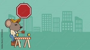 mouse builder with construction signs character animation illustration design