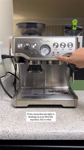 Katerina Diaz on Instagram: "HOW TO CLEAN YOUR BREVILLE MACHINE If your breville’s CLEAN/DESCALE light is blinking, this is the process you’ll need to follow! For a solid light, search: BREVILLE DESCALE KATS KITCHEN on YouTube :)"