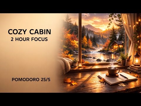 2-Hour Cozy Autumn Cabin Pomodoro | 25/5 Focus Timer
