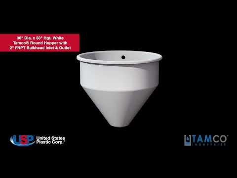 3D-36" Dia. White Tamco® Round Hopper-2" FNPT Bulkhead Inlet & Outlet | U.S. Plastic Corporation®