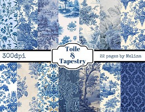 Toile and Tapestry Junk Journal Papers | Blue Vintage Toile Digital Paper | Printable Journal Pages PDF - Etsy Canada